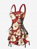 Christmas Snowflake Duck Print Lace Up A Line Dress -  