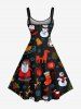Robe trapèze imprimée motif chaussette de Noël, flocon de neige, bonhomme de neige, élan et Père Noël - Noir XS