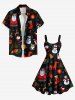 Robe trapèze imprimée motif chaussette de Noël, flocon de neige, bonhomme de neige, élan et Père Noël - Noir XS
