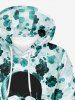 Plus Size Skull Rose Flower Print Pocket Drawstring Hoodie For Men -  