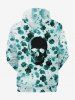 Plus Size Skull Rose Flower Print Pocket Drawstring Hoodie For Men -  