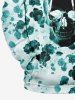 Plus Size Skull Rose Flower Print Pocket Drawstring Hoodie For Men -  