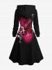 Robe à capuche grande taille à imprimé papillon et fleurs, lacée et à cordon - Noir L