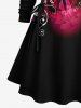 Robe à capuche grande taille à imprimé papillon et fleurs, lacée et à cordon - Noir L