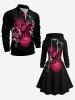 Robe à capuche grande taille à imprimé papillon et fleurs, lacée et à cordon - Noir L