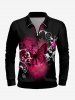 Plus Size Butterfly Flower Print Zipper Polo Shirt For Men -  