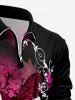 Plus Size Butterfly Flower Print Zipper Polo Shirt For Men -  