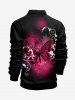 Plus Size Butterfly Flower Print Zipper Polo Shirt For Men -  