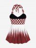 Maillot de Bain Tankini Tordu Plissé à Pois de Grande Taille à Col Halter - Rouge foncé 1X | US 14-16