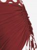 Maillot de Bain Tankini Tordu Plissé à Pois de Grande Taille à Col Halter - Rouge foncé 1X | US 14-16