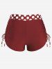 Maillot de Bain Tankini Tordu Plissé à Pois de Grande Taille à Col Halter - Rouge foncé 1X | US 14-16