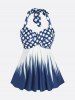 Plus Size Polka Dot Halter Twist Cinched Ruched Boyshorts Tankini Swimsuit -  