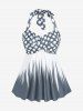 Maillot de bain tankini grande taille à pois, dos nu, bustier torsadé et froncé - Gris 3X | US 22-24
