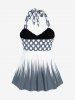 Maillot de bain tankini grande taille à pois, dos nu, bustier torsadé et froncé - Gris 3X | US 22-24