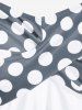 Maillot de bain tankini grande taille à pois, dos nu, bustier torsadé et froncé - Gris 3X | US 22-24
