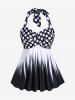 Maillot de Bain Tankini Torsadé Plissé à Pois à Col Halter de Grande Taille - Noir M | US 10