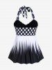 Maillot de Bain Tankini Torsadé Plissé à Pois à Col Halter de Grande Taille - Noir M | US 10