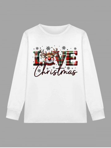 Plus Size Men's Christmas Elk Snowflake Print Long Sleeves T-shirt - WHITE - S