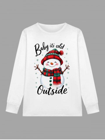 Plus Size Men's Christmas Snowman Snowflake Print Long Sleeves T-shirt - WHITE - 3XL