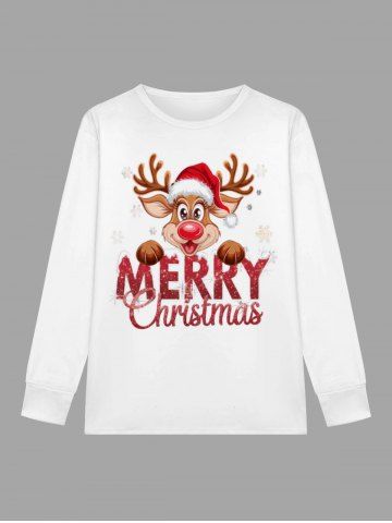 Plus Size Men's Christmas Elk Snowflake Print Long Sleeve T-shirt - WHITE - 5XL