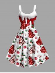 Plus Size Christmas Tree Candy Snowflake Holly Print Tank Dress -  