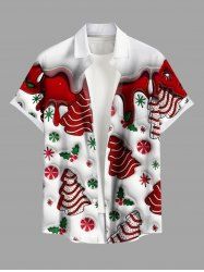 Chemise à boutons et poche pour homme, grande taille, motif sapin de Noël, bonbons, flocons de neige et houx - Blanc 6XL