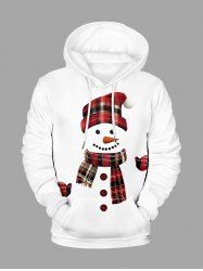 Plus Size Christmas Snowman Plaid Hat Scarf Gloves Print Pocket Drawstring Hoodie For Men -  