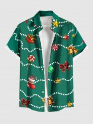 Chemise homme grande taille à imprimé chaussette de Noël, clochette, boule de bonbons et nœud papillon, avec boutons et poche. - Vert profond 6XL