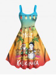Plus Size Christmas Light Santa Claus Snowman Coconut Tree Print Tank Dress -  