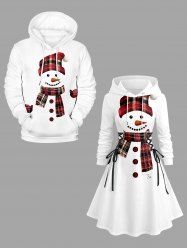 Christmas Santa Claus Plaid Hat Scarf Gloves Print Plus Size Matching Outfit For Couples -  