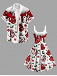 Christmas Tree Candy Snowflake Holly Print Plus Size Matching Outfit For Couples -  