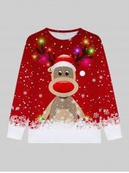 Plus Size Men's Christmas Elk Snowflake Colorblock Print Long Sleeves T-shirt -  