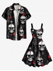 Christmas Tree Skull Snowflake Print Plus Size Matching Outfit For Couples -  