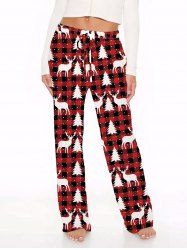 Plus Size Women's Christmas Tree Elk Snowflake Plaid Print Drawstring Wide Leg Pants -  
