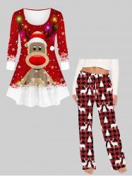Women's Christmas Elk Snowflake Print Plus Size Matching Pajama Set -  