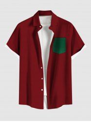 Plus Size Christmas Two Tone Print Button Pocket Shirt For Men -  