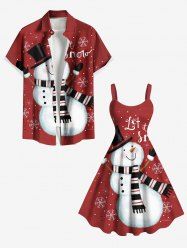 Christmas Snowman Snowflake Print Plus Size Matching Outfit For Couples -  