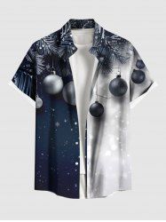 Chemise à poches boutonnées grande taille pour homme, imprimée de boules de Noël et de flocons de neige, colorblock. - Noir 3XL