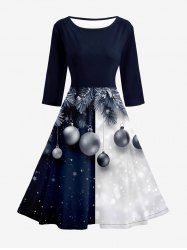 Christmas Ball Snowflake Colorblock Printed Midi 50's Vintage A Line Dress -  