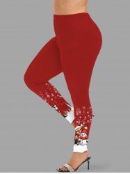 Plus Size Christmas Tree Snowflake Elk Snowman Print Leggings - Rouge 6X