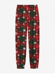 Plus Size Men's Christmas Plaid Snowflake Print Jogger Pants -  
