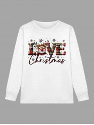 T-shirt à manches longues pour homme grande taille avec imprimé de flocons de neige et de cerfs de Noël - Blanc S