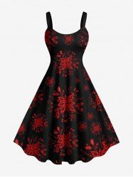 Plus Size Christmas Holly Fruit Snowflake Print Tank Dress -  