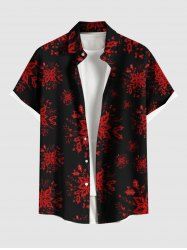 Chemise à boutons et poche pour homme, grande taille, imprimé houx, fruits et flocons de neige, pour Noël - Noir S