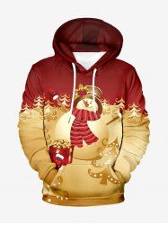 Plus Size Christmas Tree Snowman Gift Box Print Pocket Drawstring Hoodie For Men -  