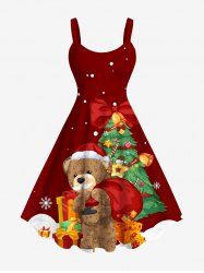 Plus Size Christmas Tree Snowflake Bear Gift Print A Line Dress - Rouge 6X