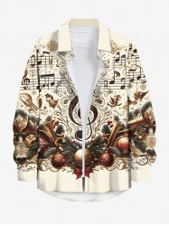 Chemise à manches longues boutonnée avec imprimé de boules de Noël et symboles musicaux, grande taille, pour hommes - Abricot 4XL