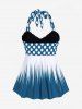Plus Size Polka Dot Halter Twist Cinched Ruched Boyshorts Tankini Swimsuit -  