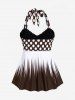 Maillot de bain tankini grande taille à pois, dos nu, bustier torsadé et froncé - Café profond 2X | US 18-20