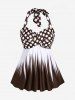 Maillot de bain tankini grande taille à pois, dos nu, bustier torsadé et froncé - Café profond 2X | US 18-20